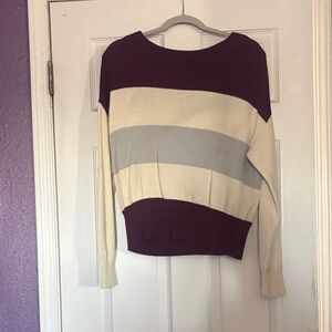 Lucky Brand Burgundy, Gray, and Cream Striped Sweater